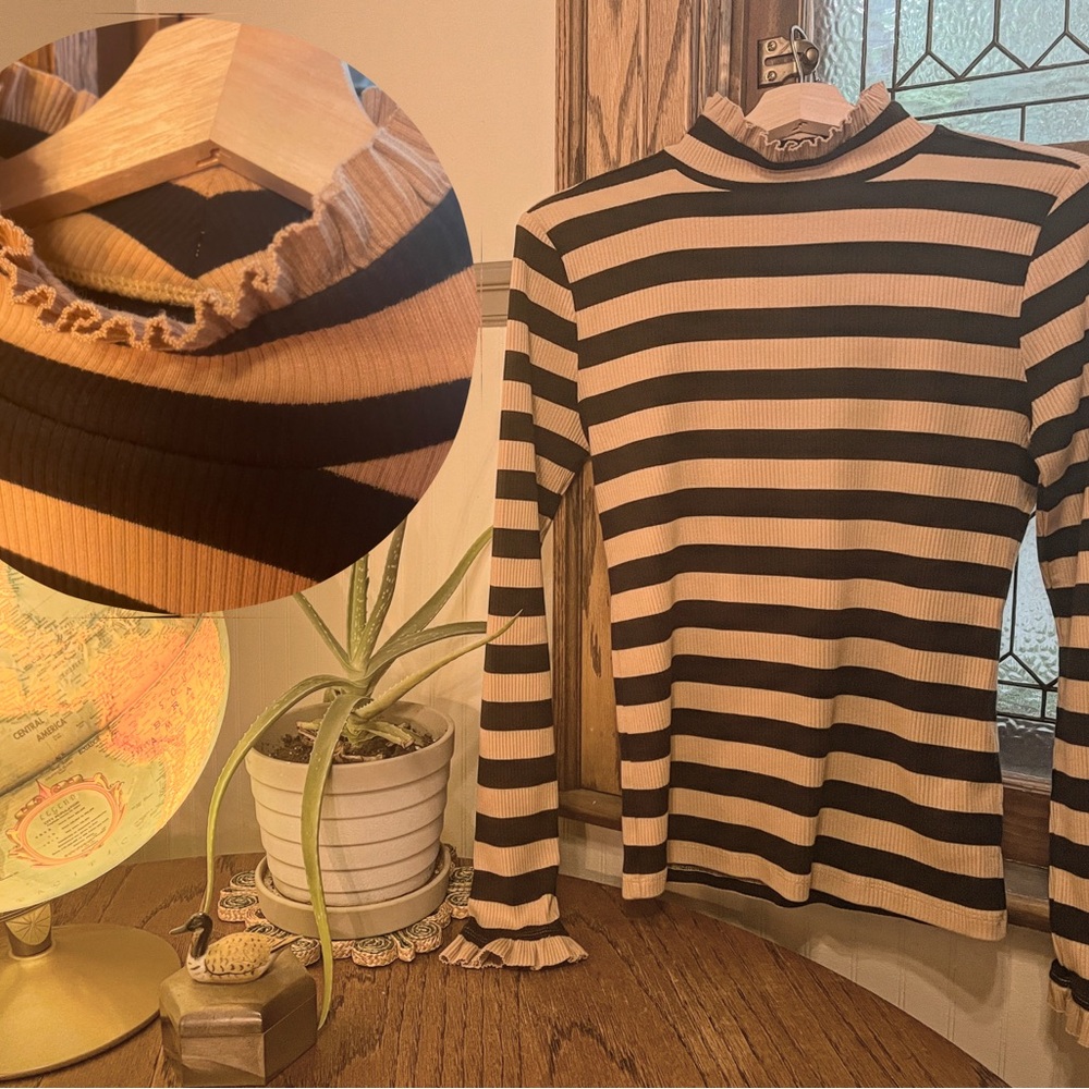 J. Crew Black and Tan Striped Long Sleeve Top